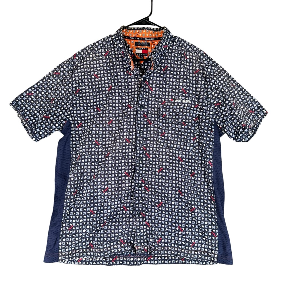 Tommy Hilfiger Jeans Men’s Xl Y2k 2001 Star Print Ss Button Shirt Graphic